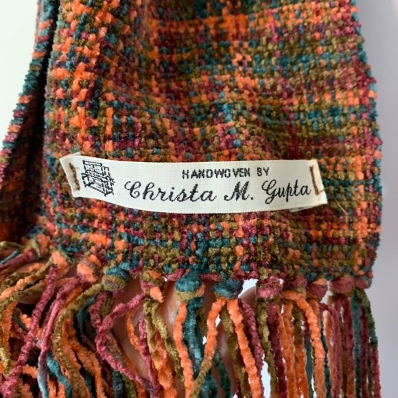 Handwoven By Christa M. Gupta Multicolor Fringed Soft Rectangle Scarf Boho Gypsy - Picture 4 of 5